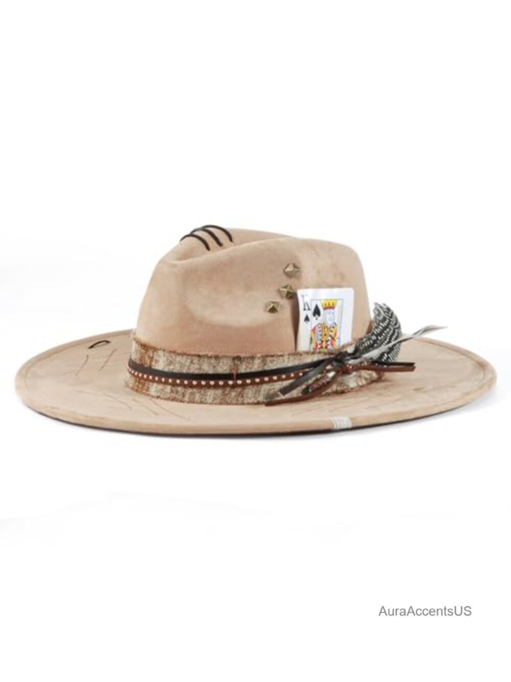 Wide Brim Fedora Hat Handmade Felt Boho Western Dress Hat M-L